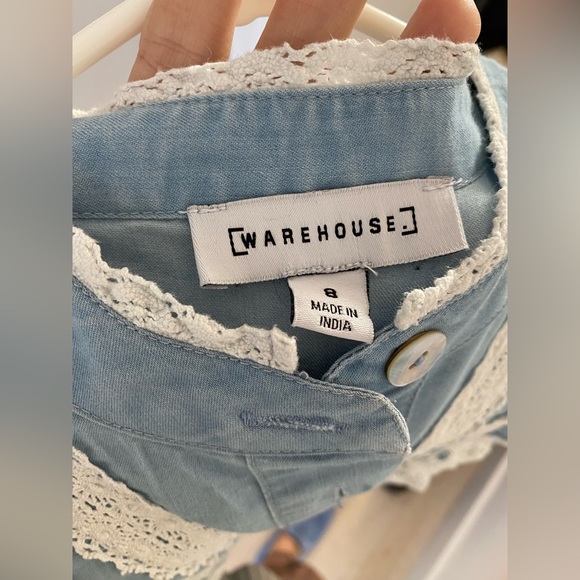 Warehouse UK Size 8 denim lace button up top - Picture 5 of 5